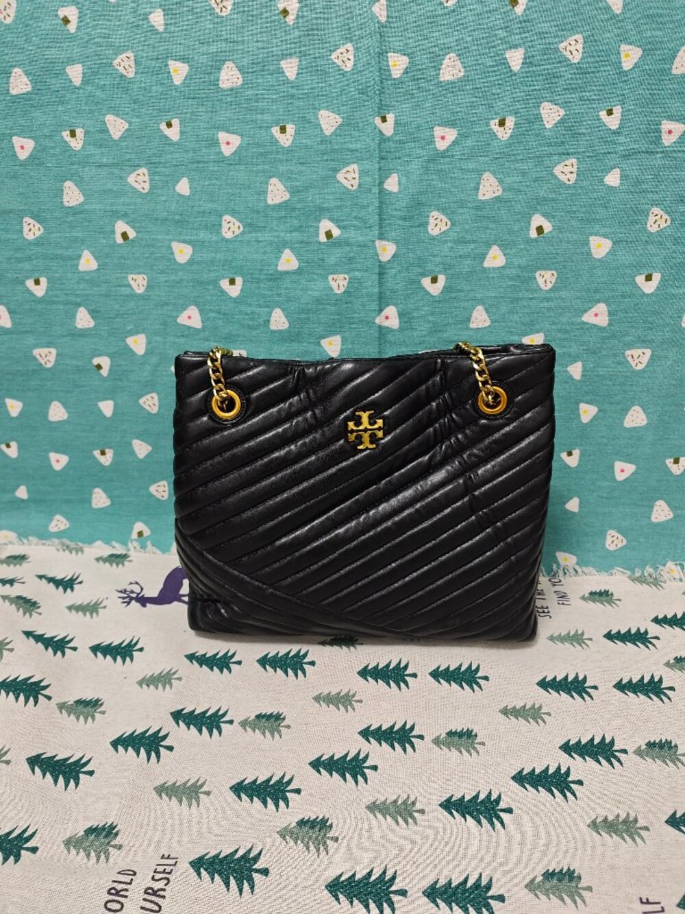 Tory Burch Kira Chevron Tote, Black Quilted Leather Chain Shoulder Bag